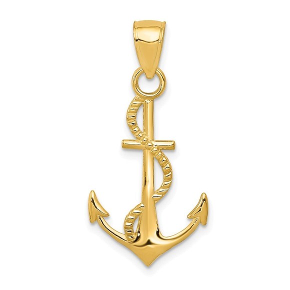 14k Yellow Gold Gold Anchor w Rope Mini Small Necklace Charm Pendant Unisex